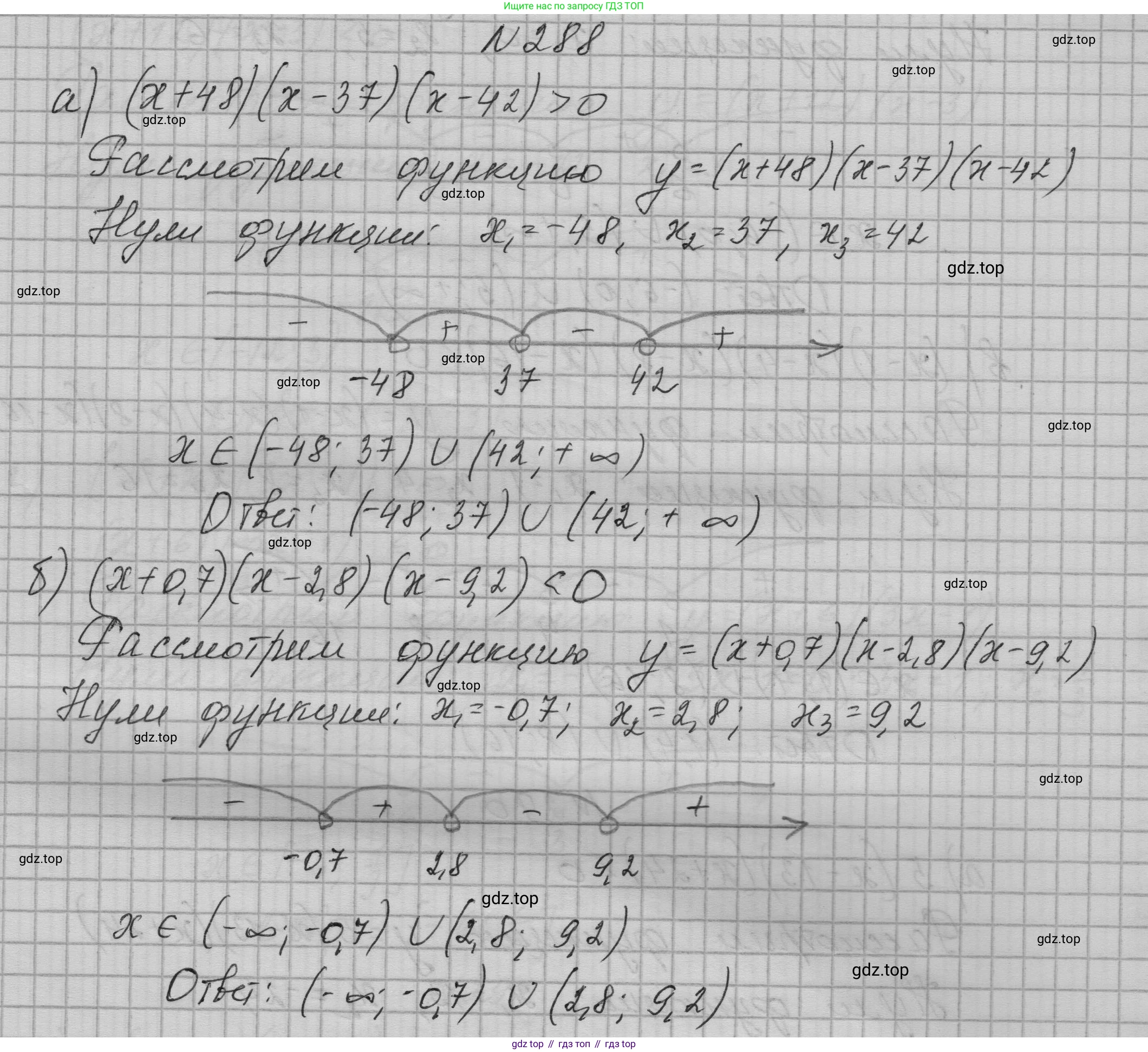 ГДЗ Алгебра, 9 класс Учебник, авторы: Макарычев Юрий Николаевич, Миндюк Нора Григорьевна, Нешков Константин Иванович, Суворова Светлана Борисовна, издательство Просвещение, Москва, 2023, белого цвета, страница 97, номер 288, Решение 1