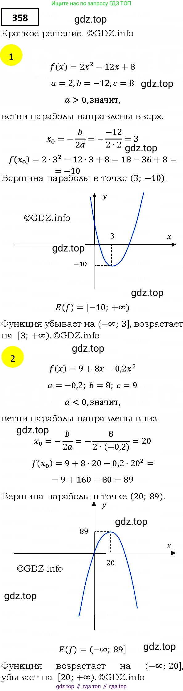 ГДЗ Алгебра, 9 класс Учебник, авторы: Мерзляк Аркадий Григорьевич, Полонский Виталий Борисович, Якир Михаил Семёнович, издательство Просвещение, Москва, 2019, голубого цвета, страница 99, номер 358, Решение 4