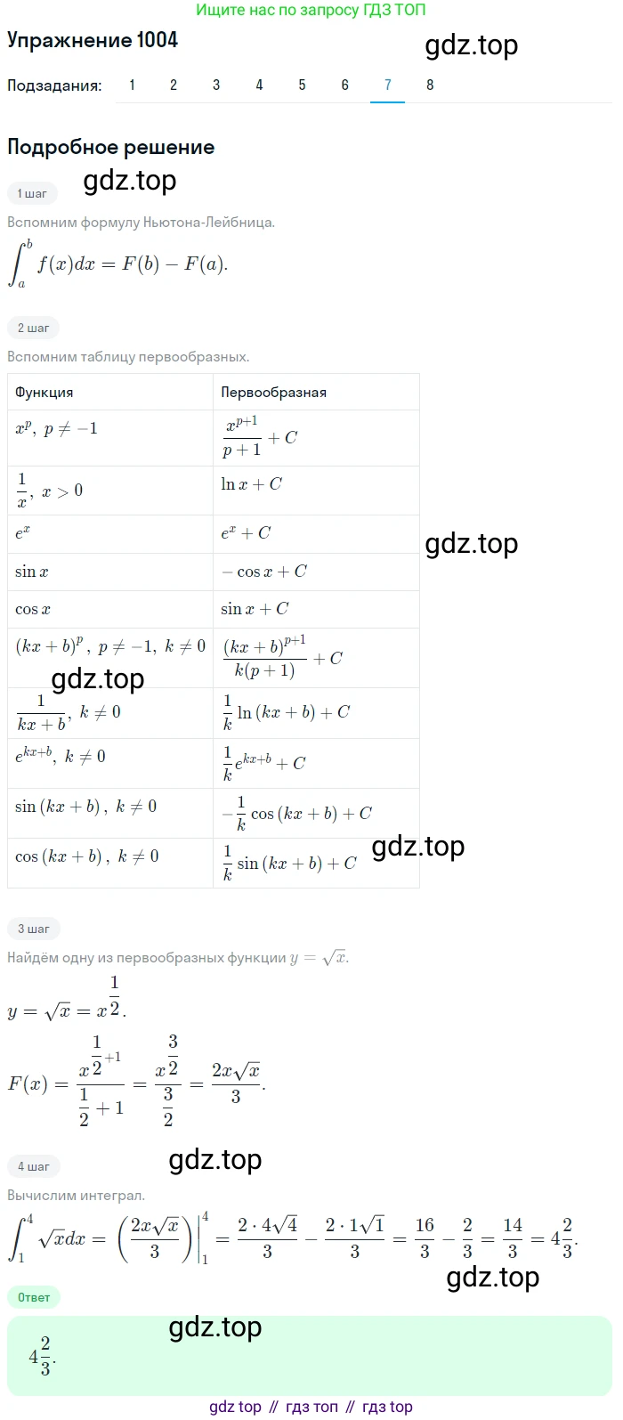 Алгебра, 10-11 класс Учебник, авторы: Алимов Шавкат Арифджанович, Колягин Юрий Михайлович, Ткачева Мария Владимировна, Федорова Надежда Евгеньевна, Шабунин Михаил Иванович, издательство Просвещение, Москва, 2014, страница 303, номер 1004, Решение 1 (продолжение 7)