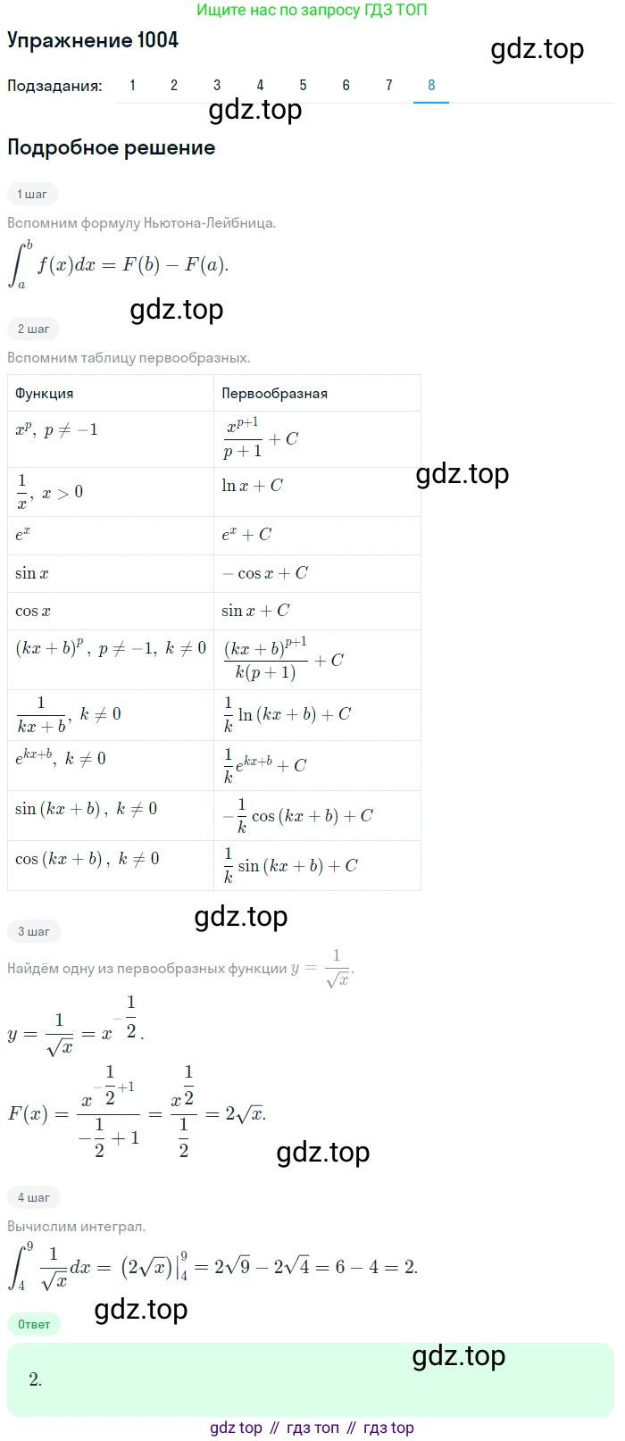Алгебра, 10-11 класс Учебник, авторы: Алимов Шавкат Арифджанович, Колягин Юрий Михайлович, Ткачева Мария Владимировна, Федорова Надежда Евгеньевна, Шабунин Михаил Иванович, издательство Просвещение, Москва, 2014, страница 303, номер 1004, Решение 1 (продолжение 8)