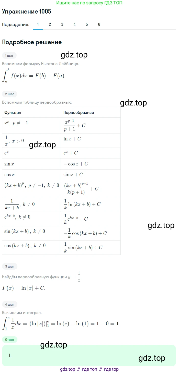 Алгебра, 10-11 класс Учебник, авторы: Алимов Шавкат Арифджанович, Колягин Юрий Михайлович, Ткачева Мария Владимировна, Федорова Надежда Евгеньевна, Шабунин Михаил Иванович, издательство Просвещение, Москва, 2014, страница 303, номер 1005, Решение 1