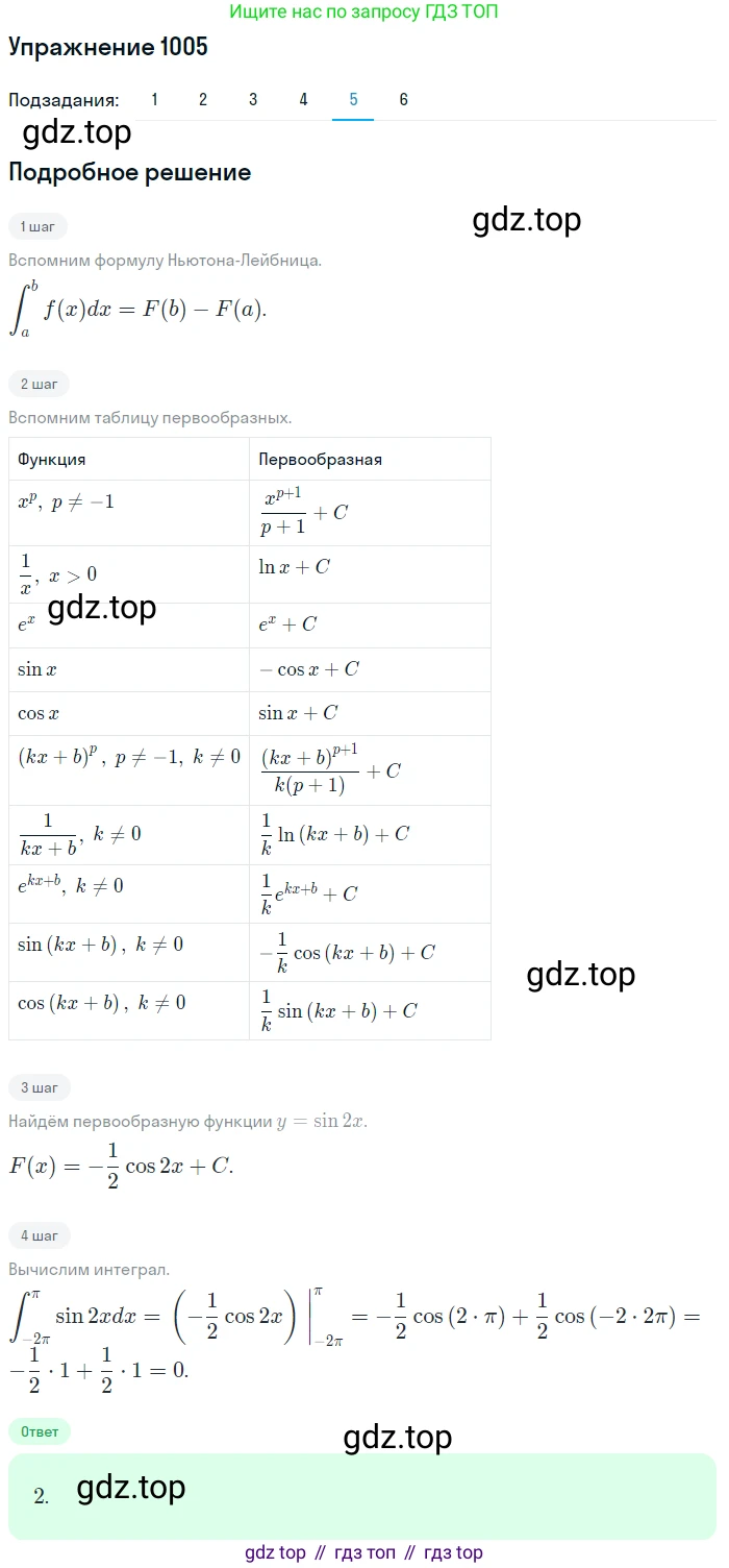 Алгебра, 10-11 класс Учебник, авторы: Алимов Шавкат Арифджанович, Колягин Юрий Михайлович, Ткачева Мария Владимировна, Федорова Надежда Евгеньевна, Шабунин Михаил Иванович, издательство Просвещение, Москва, 2014, страница 303, номер 1005, Решение 1 (продолжение 5)