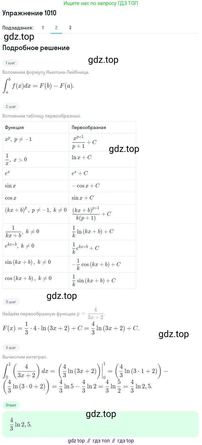 Алгебра, 10-11 класс Учебник, авторы: Алимов Шавкат Арифджанович, Колягин Юрий Михайлович, Ткачева Мария Владимировна, Федорова Надежда Евгеньевна, Шабунин Михаил Иванович, издательство Просвещение, Москва, 2014, страница 304, номер 1010, Решение 1 (продолжение 2)