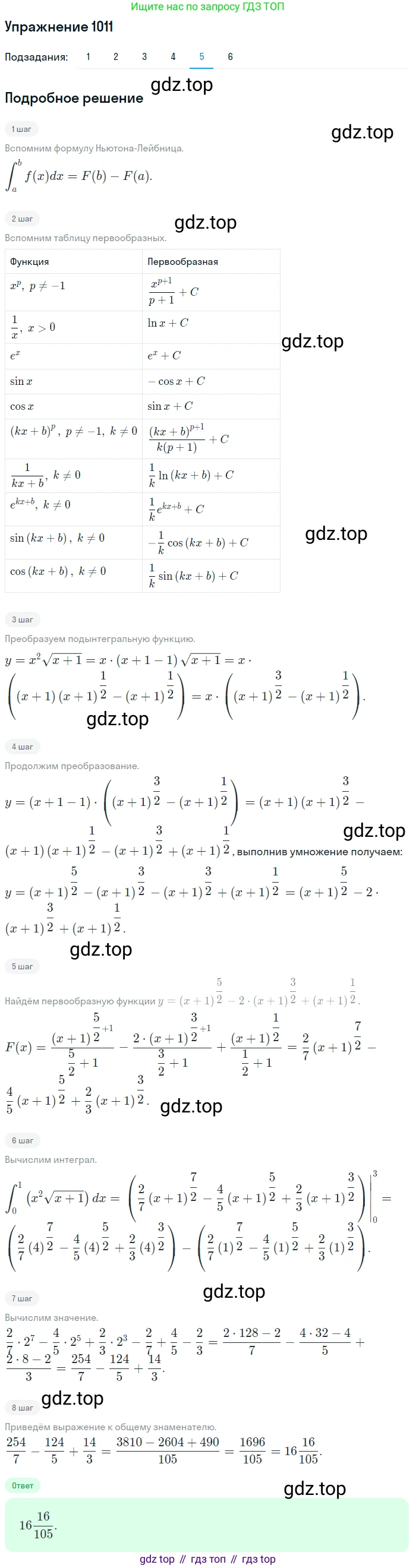 Алгебра, 10-11 класс Учебник, авторы: Алимов Шавкат Арифджанович, Колягин Юрий Михайлович, Ткачева Мария Владимировна, Федорова Надежда Евгеньевна, Шабунин Михаил Иванович, издательство Просвещение, Москва, 2014, страница 304, номер 1011, Решение 1 (продолжение 5)