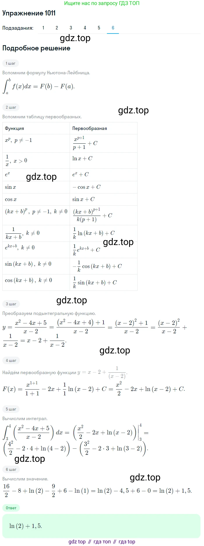 Алгебра, 10-11 класс Учебник, авторы: Алимов Шавкат Арифджанович, Колягин Юрий Михайлович, Ткачева Мария Владимировна, Федорова Надежда Евгеньевна, Шабунин Михаил Иванович, издательство Просвещение, Москва, 2014, страница 304, номер 1011, Решение 1 (продолжение 6)