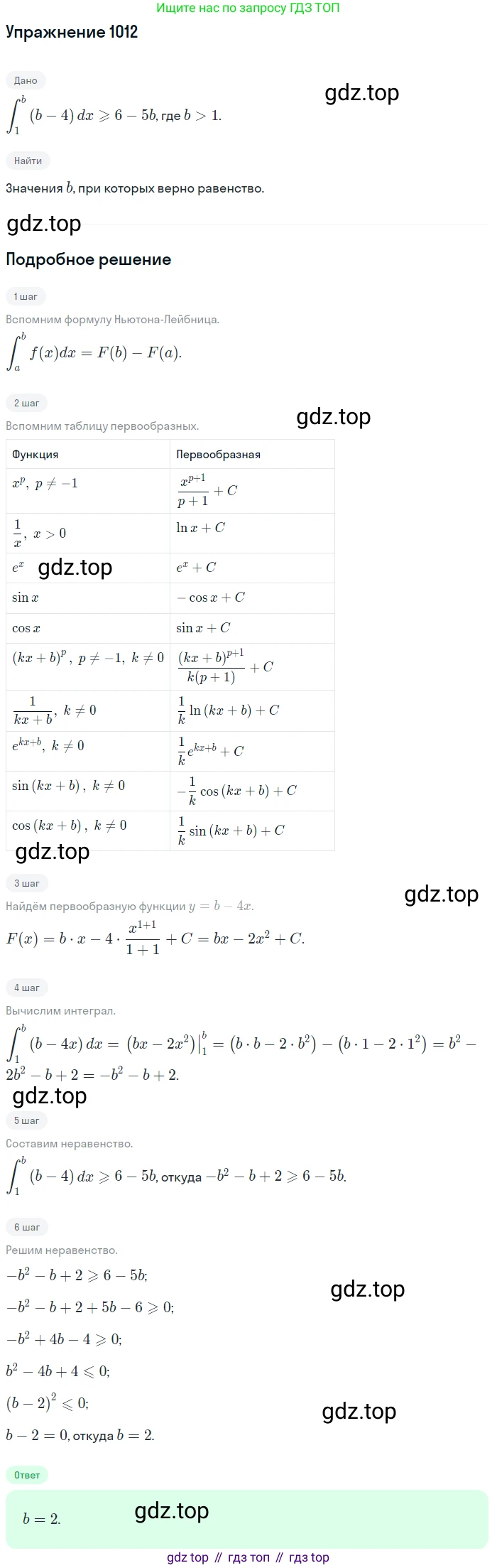 Алгебра, 10-11 класс Учебник, авторы: Алимов Шавкат Арифджанович, Колягин Юрий Михайлович, Ткачева Мария Владимировна, Федорова Надежда Евгеньевна, Шабунин Михаил Иванович, издательство Просвещение, Москва, 2014, страница 304, номер 1012, Решение 1