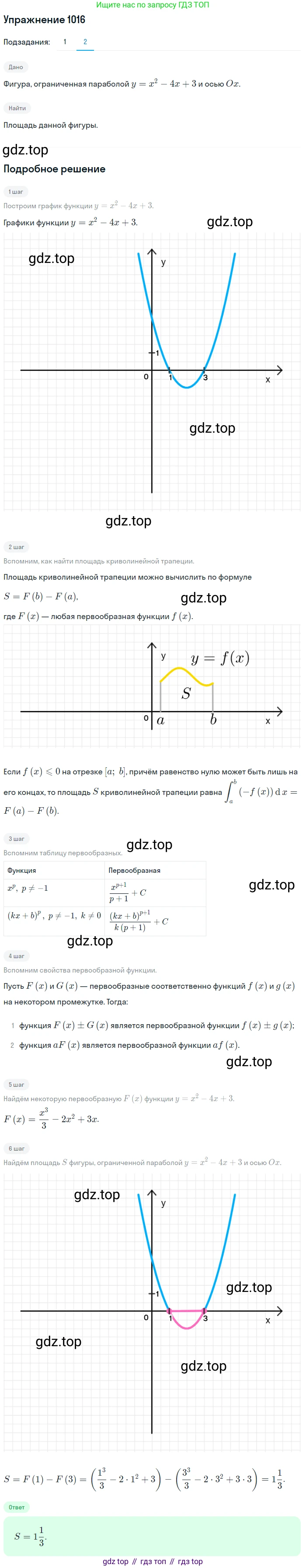 Алгебра, 10-11 класс Учебник, авторы: Алимов Шавкат Арифджанович, Колягин Юрий Михайлович, Ткачева Мария Владимировна, Федорова Надежда Евгеньевна, Шабунин Михаил Иванович, издательство Просвещение, Москва, 2014, страница 308, номер 1016, Решение 1 (продолжение 2)