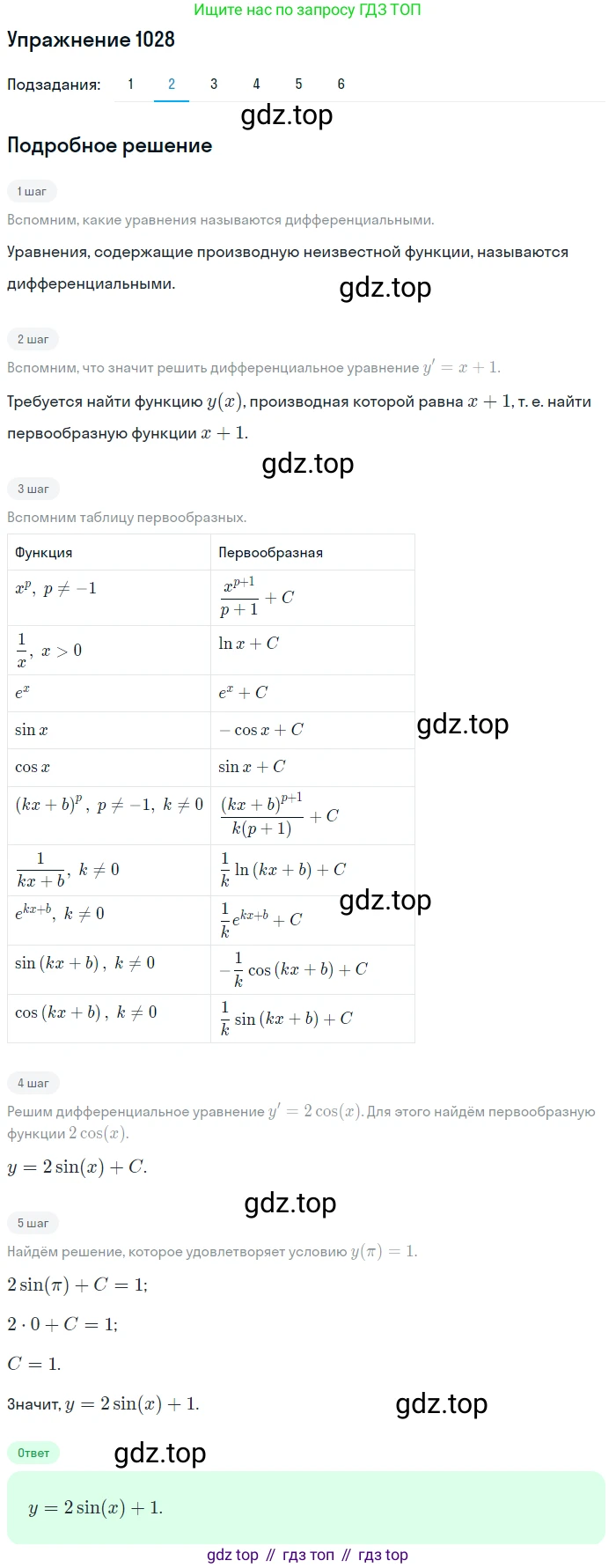 Алгебра, 10-11 класс Учебник, авторы: Алимов Шавкат Арифджанович, Колягин Юрий Михайлович, Ткачева Мария Владимировна, Федорова Надежда Евгеньевна, Шабунин Михаил Иванович, издательство Просвещение, Москва, 2014, страница 314, номер 1028, Решение 1 (продолжение 2)