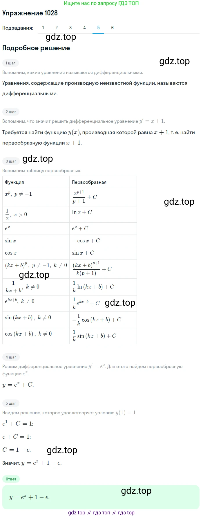 Алгебра, 10-11 класс Учебник, авторы: Алимов Шавкат Арифджанович, Колягин Юрий Михайлович, Ткачева Мария Владимировна, Федорова Надежда Евгеньевна, Шабунин Михаил Иванович, издательство Просвещение, Москва, 2014, страница 314, номер 1028, Решение 1 (продолжение 5)