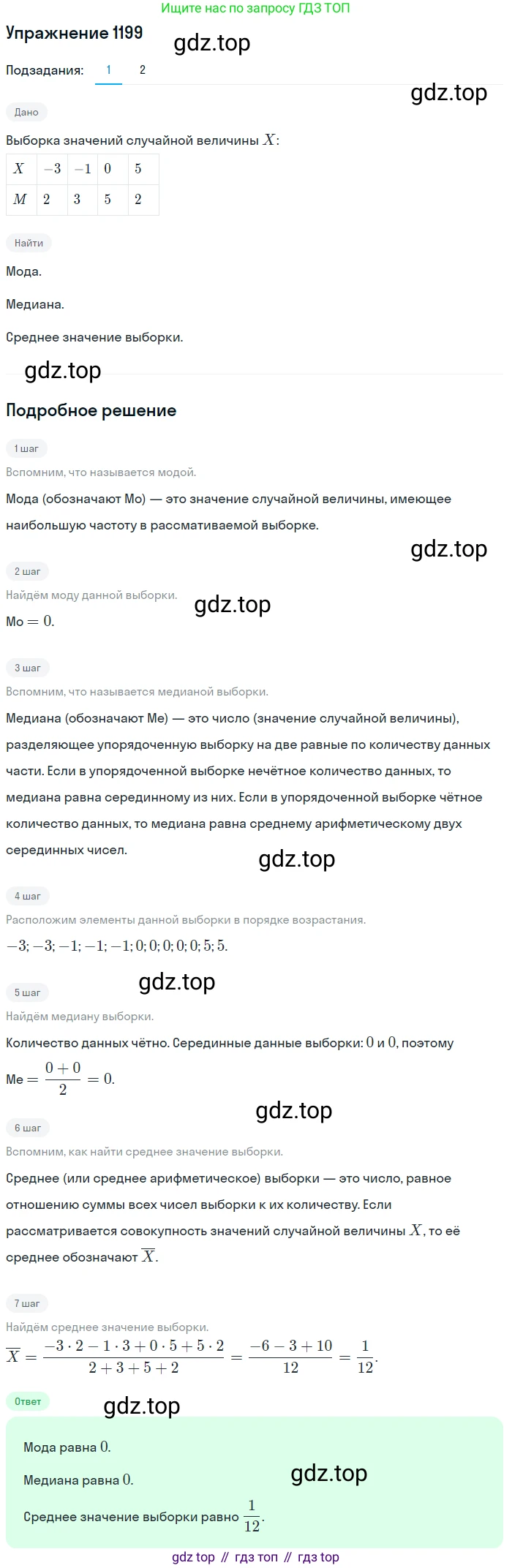 Алгебра, 10-11 класс Учебник, авторы: Алимов Шавкат Арифджанович, Колягин Юрий Михайлович, Ткачева Мария Владимировна, Федорова Надежда Евгеньевна, Шабунин Михаил Иванович, издательство Просвещение, Москва, 2014, страница 374, номер 1199, Решение 1