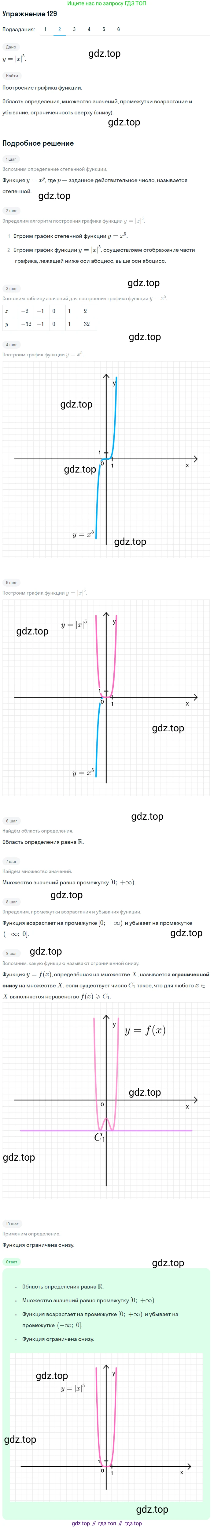 Алгебра, 10-11 класс Учебник, авторы: Алимов Шавкат Арифджанович, Колягин Юрий Михайлович, Ткачева Мария Владимировна, Федорова Надежда Евгеньевна, Шабунин Михаил Иванович, издательство Просвещение, Москва, 2014, страница 47, номер 129, Решение 1 (продолжение 2)
