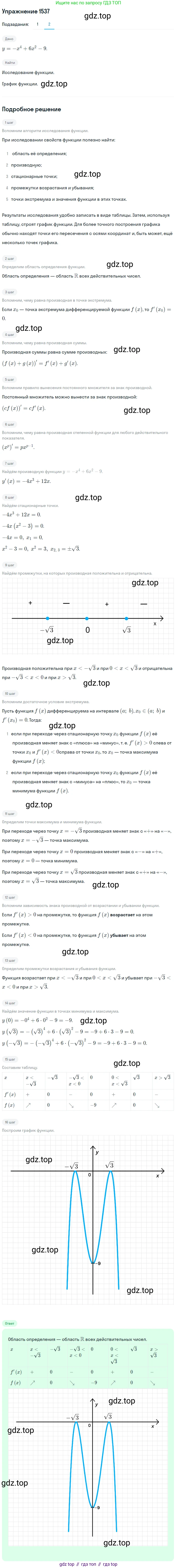 Алгебра, 10-11 класс Учебник, авторы: Алимов Шавкат Арифджанович, Колягин Юрий Михайлович, Ткачева Мария Владимировна, Федорова Надежда Евгеньевна, Шабунин Михаил Иванович, издательство Просвещение, Москва, 2014, страница 424, номер 1537, Решение 1 (продолжение 2)