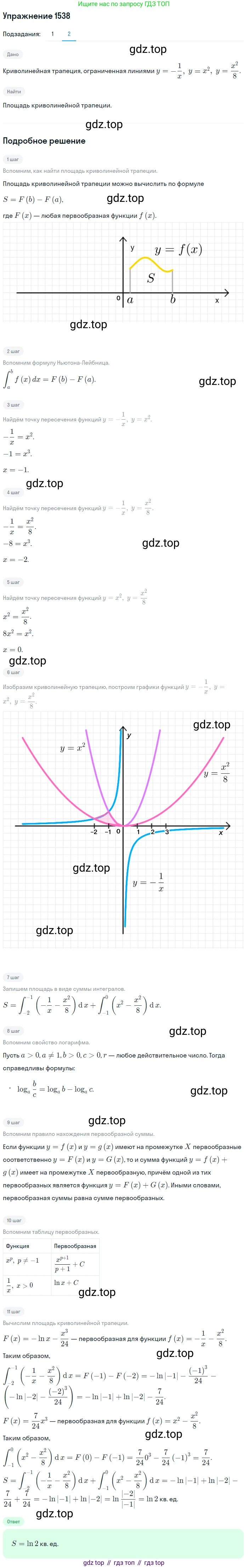 Алгебра, 10-11 класс Учебник, авторы: Алимов Шавкат Арифджанович, Колягин Юрий Михайлович, Ткачева Мария Владимировна, Федорова Надежда Евгеньевна, Шабунин Михаил Иванович, издательство Просвещение, Москва, 2014, страница 424, номер 1538, Решение 1 (продолжение 2)
