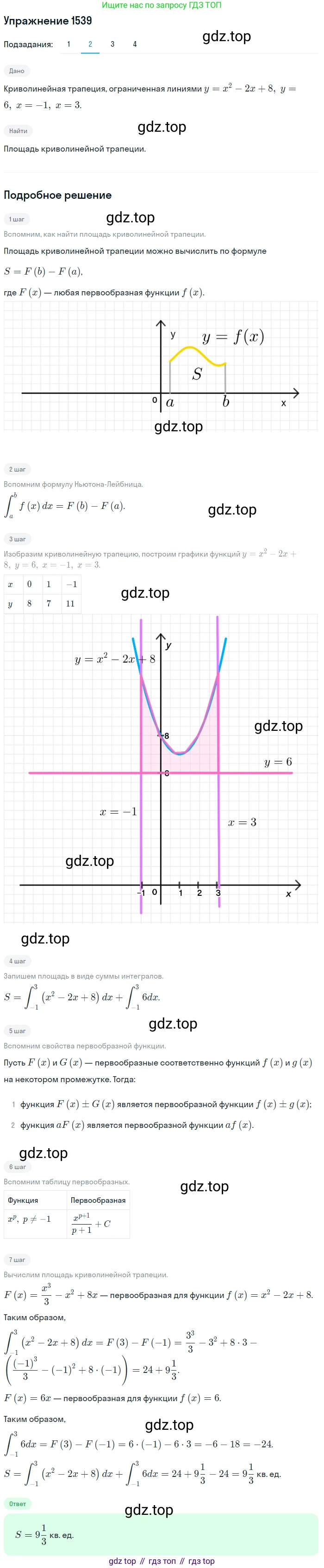 Алгебра, 10-11 класс Учебник, авторы: Алимов Шавкат Арифджанович, Колягин Юрий Михайлович, Ткачева Мария Владимировна, Федорова Надежда Евгеньевна, Шабунин Михаил Иванович, издательство Просвещение, Москва, 2014, страница 424, номер 1539, Решение 1 (продолжение 2)