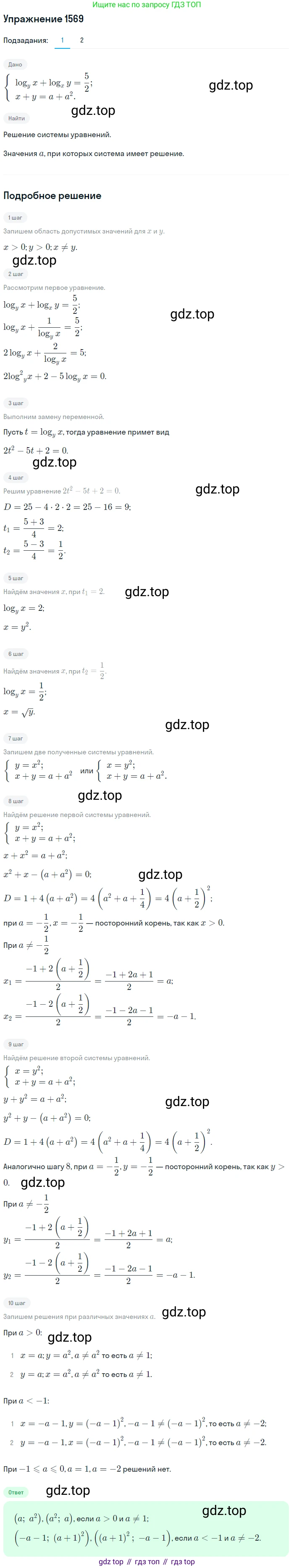 Алгебра, 10-11 класс Учебник, авторы: Алимов Шавкат Арифджанович, Колягин Юрий Михайлович, Ткачева Мария Владимировна, Федорова Надежда Евгеньевна, Шабунин Михаил Иванович, издательство Просвещение, Москва, 2014, страница 427, номер 1569, Решение 1