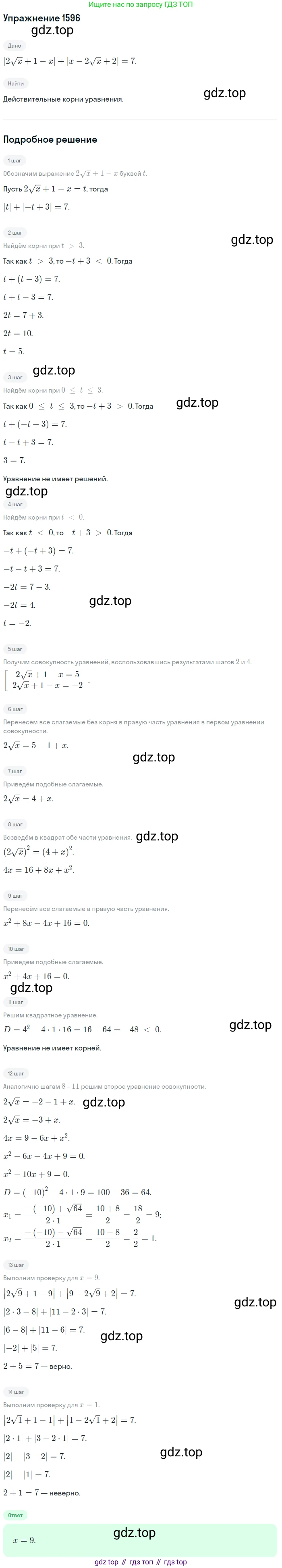 Алгебра, 10-11 класс Учебник, авторы: Алимов Шавкат Арифджанович, Колягин Юрий Михайлович, Ткачева Мария Владимировна, Федорова Надежда Евгеньевна, Шабунин Михаил Иванович, издательство Просвещение, Москва, 2014, страница 429, номер 1596, Решение 1