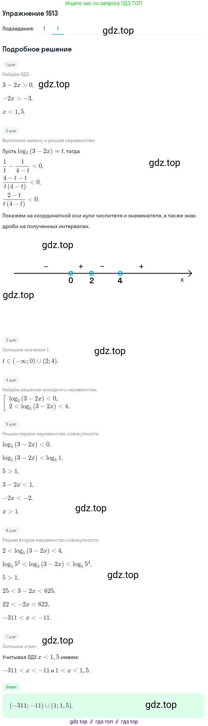 Алгебра, 10-11 класс Учебник, авторы: Алимов Шавкат Арифджанович, Колягин Юрий Михайлович, Ткачева Мария Владимировна, Федорова Надежда Евгеньевна, Шабунин Михаил Иванович, издательство Просвещение, Москва, 2014, страница 431, номер 1613, Решение 1 (продолжение 2)