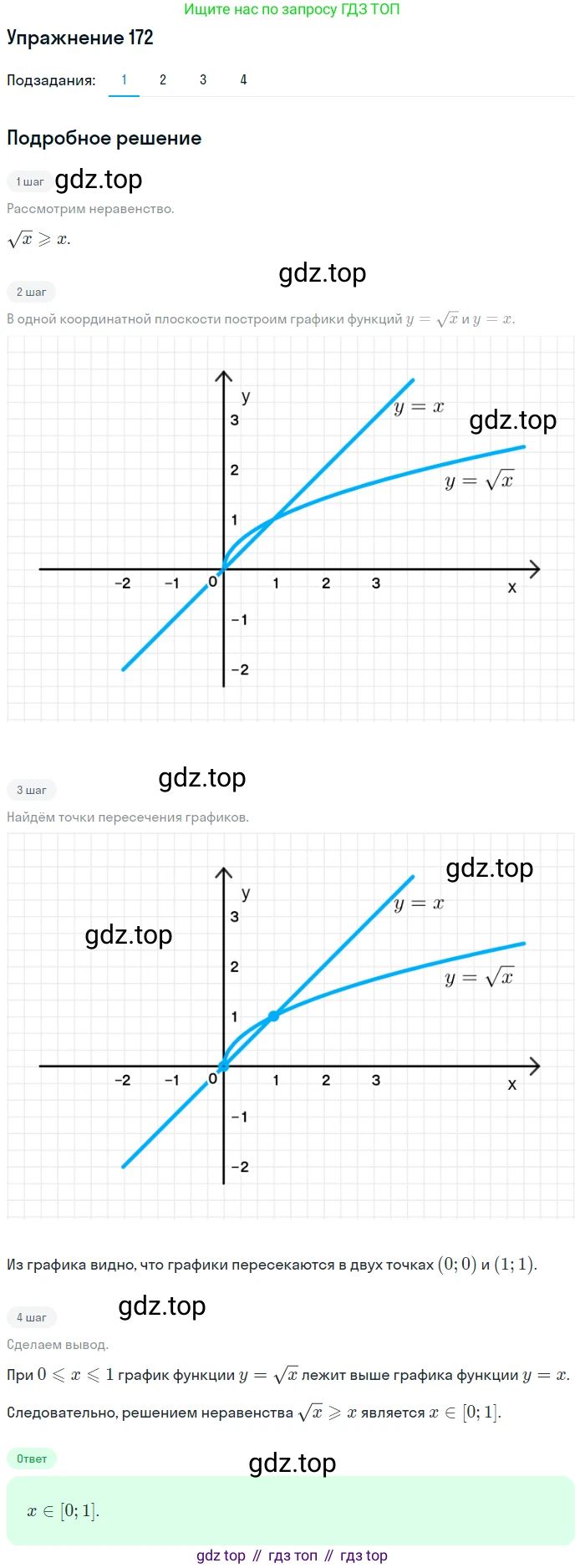 Алгебра, 10-11 класс Учебник, авторы: Алимов Шавкат Арифджанович, Колягин Юрий Михайлович, Ткачева Мария Владимировна, Федорова Надежда Евгеньевна, Шабунин Михаил Иванович, издательство Просвещение, Москва, 2014, страница 69, номер 172, Решение 1
