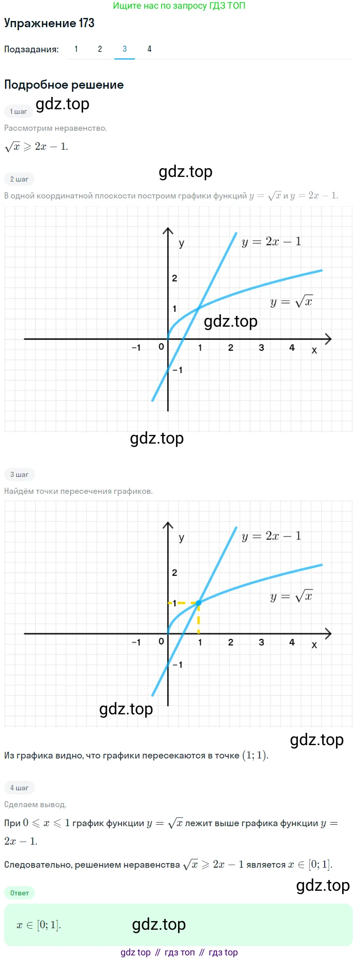Алгебра, 10-11 класс Учебник, авторы: Алимов Шавкат Арифджанович, Колягин Юрий Михайлович, Ткачева Мария Владимировна, Федорова Надежда Евгеньевна, Шабунин Михаил Иванович, издательство Просвещение, Москва, 2014, страница 69, номер 173, Решение 1 (продолжение 3)