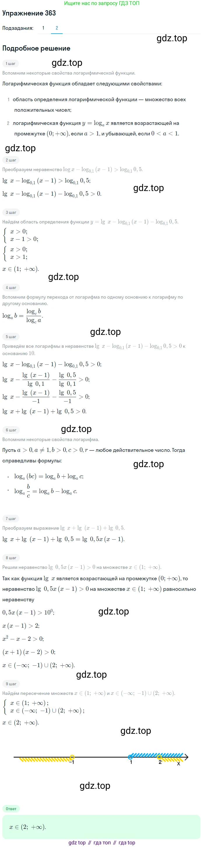 Алгебра, 10-11 класс Учебник, авторы: Алимов Шавкат Арифджанович, Колягин Юрий Михайлович, Ткачева Мария Владимировна, Федорова Надежда Евгеньевна, Шабунин Михаил Иванович, издательство Просвещение, Москва, 2014, страница 112, номер 363, Решение 1 (продолжение 2)