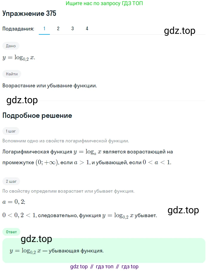 Алгебра, 10-11 класс Учебник, авторы: Алимов Шавкат Арифджанович, Колягин Юрий Михайлович, Ткачева Мария Владимировна, Федорова Надежда Евгеньевна, Шабунин Михаил Иванович, издательство Просвещение, Москва, 2014, страница 113, номер 375, Решение 1