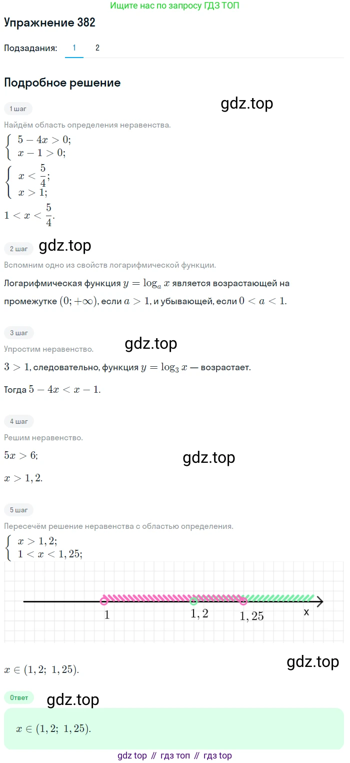 Алгебра, 10-11 класс Учебник, авторы: Алимов Шавкат Арифджанович, Колягин Юрий Михайлович, Ткачева Мария Владимировна, Федорова Надежда Евгеньевна, Шабунин Михаил Иванович, издательство Просвещение, Москва, 2014, страница 114, номер 382, Решение 1