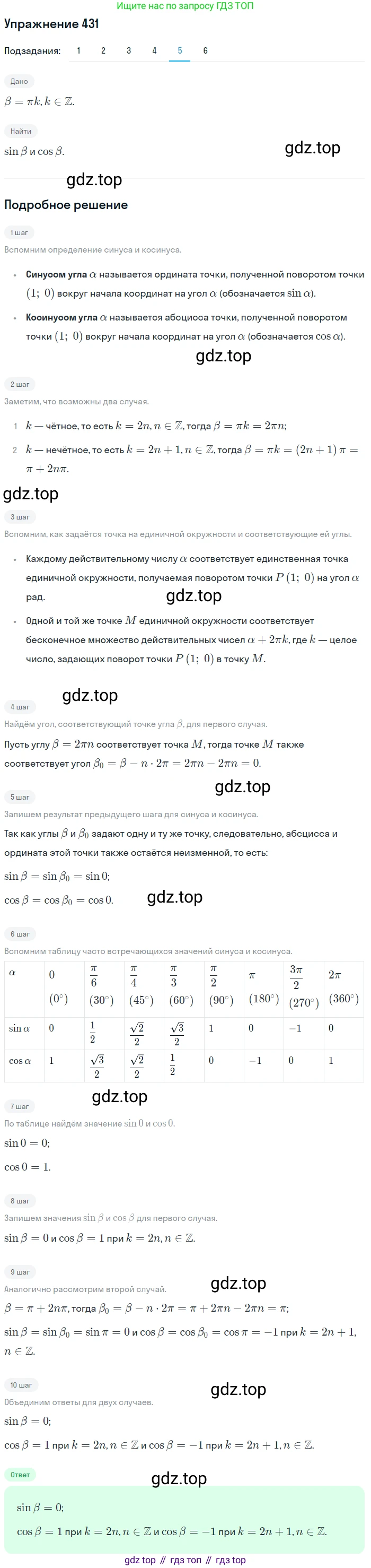 Алгебра, 10-11 класс Учебник, авторы: Алимов Шавкат Арифджанович, Колягин Юрий Михайлович, Ткачева Мария Владимировна, Федорова Надежда Евгеньевна, Шабунин Михаил Иванович, издательство Просвещение, Москва, 2014, страница 130, номер 431, Решение 1 (продолжение 5)
