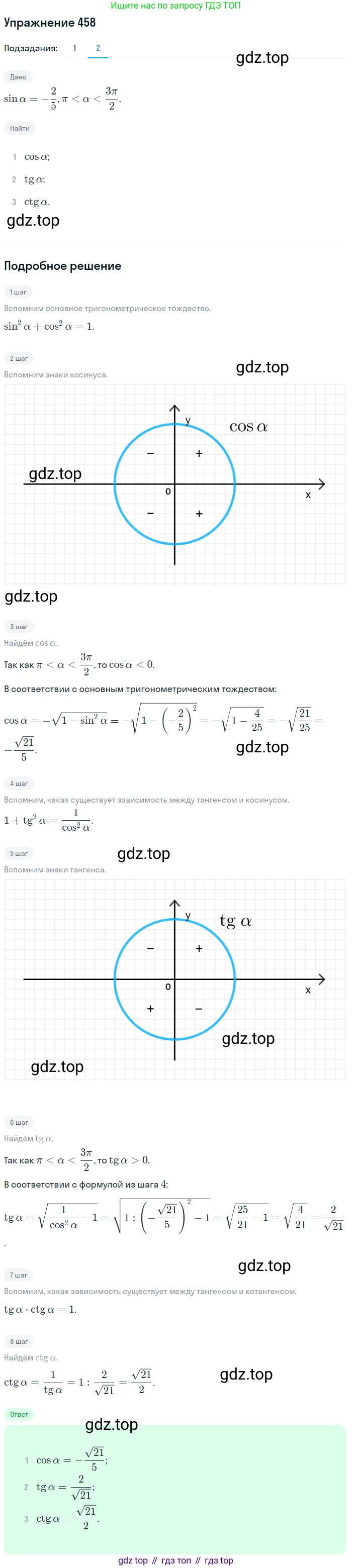Алгебра, 10-11 класс Учебник, авторы: Алимов Шавкат Арифджанович, Колягин Юрий Михайлович, Ткачева Мария Владимировна, Федорова Надежда Евгеньевна, Шабунин Михаил Иванович, издательство Просвещение, Москва, 2014, страница 138, номер 458, Решение 1 (продолжение 2)