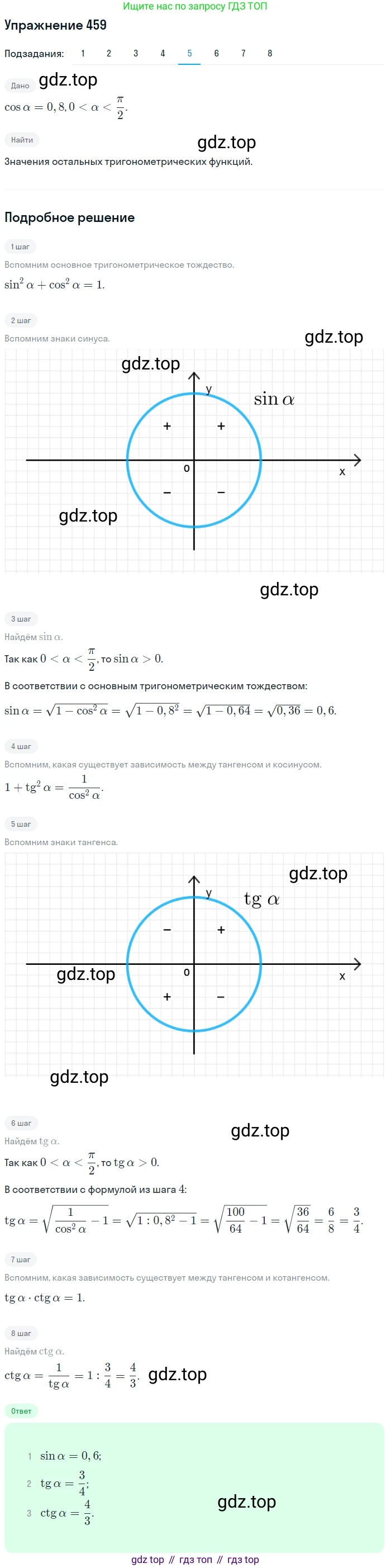 Алгебра, 10-11 класс Учебник, авторы: Алимов Шавкат Арифджанович, Колягин Юрий Михайлович, Ткачева Мария Владимировна, Федорова Надежда Евгеньевна, Шабунин Михаил Иванович, издательство Просвещение, Москва, 2014, страница 138, номер 459, Решение 1 (продолжение 5)