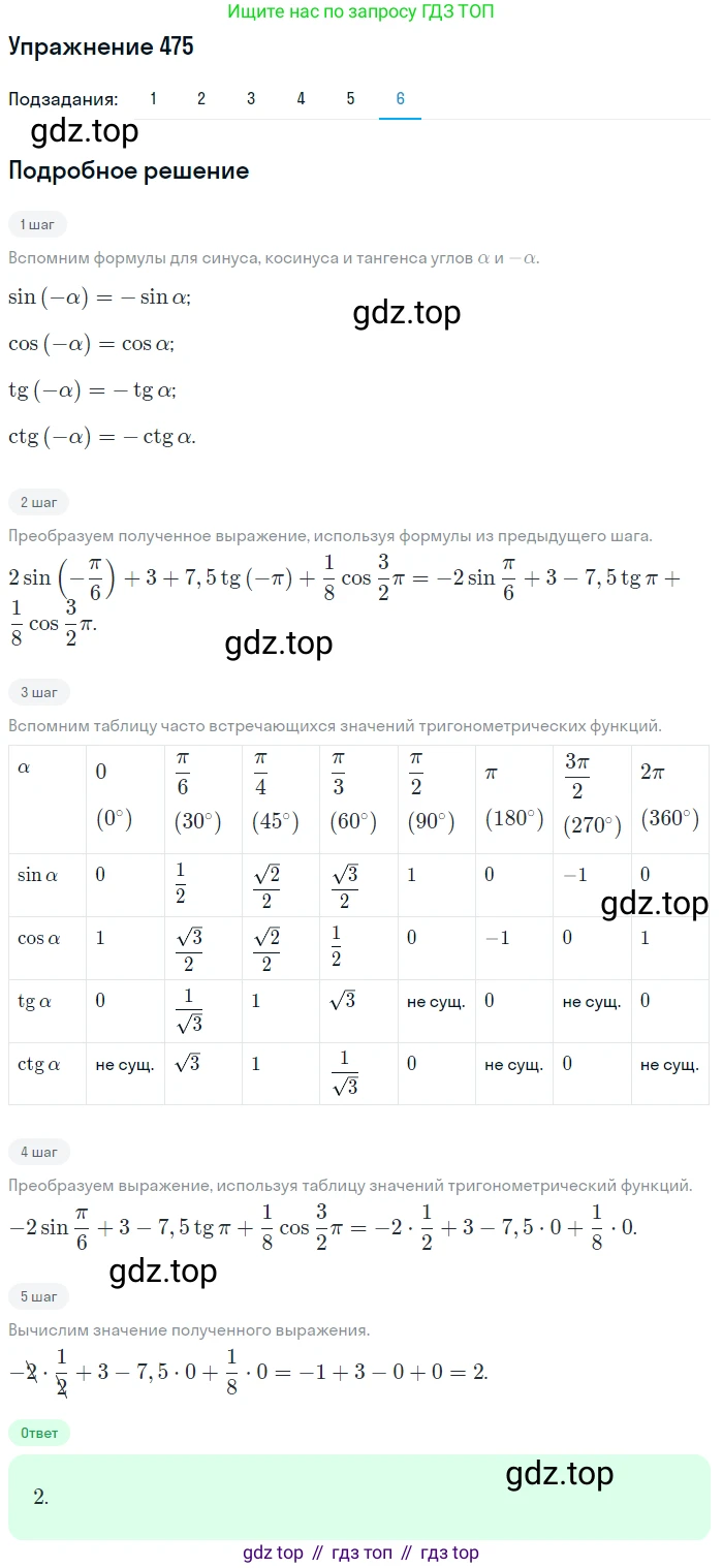 Алгебра, 10-11 класс Учебник, авторы: Алимов Шавкат Арифджанович, Колягин Юрий Михайлович, Ткачева Мария Владимировна, Федорова Надежда Евгеньевна, Шабунин Михаил Иванович, издательство Просвещение, Москва, 2014, страница 143, номер 475, Решение 1 (продолжение 6)