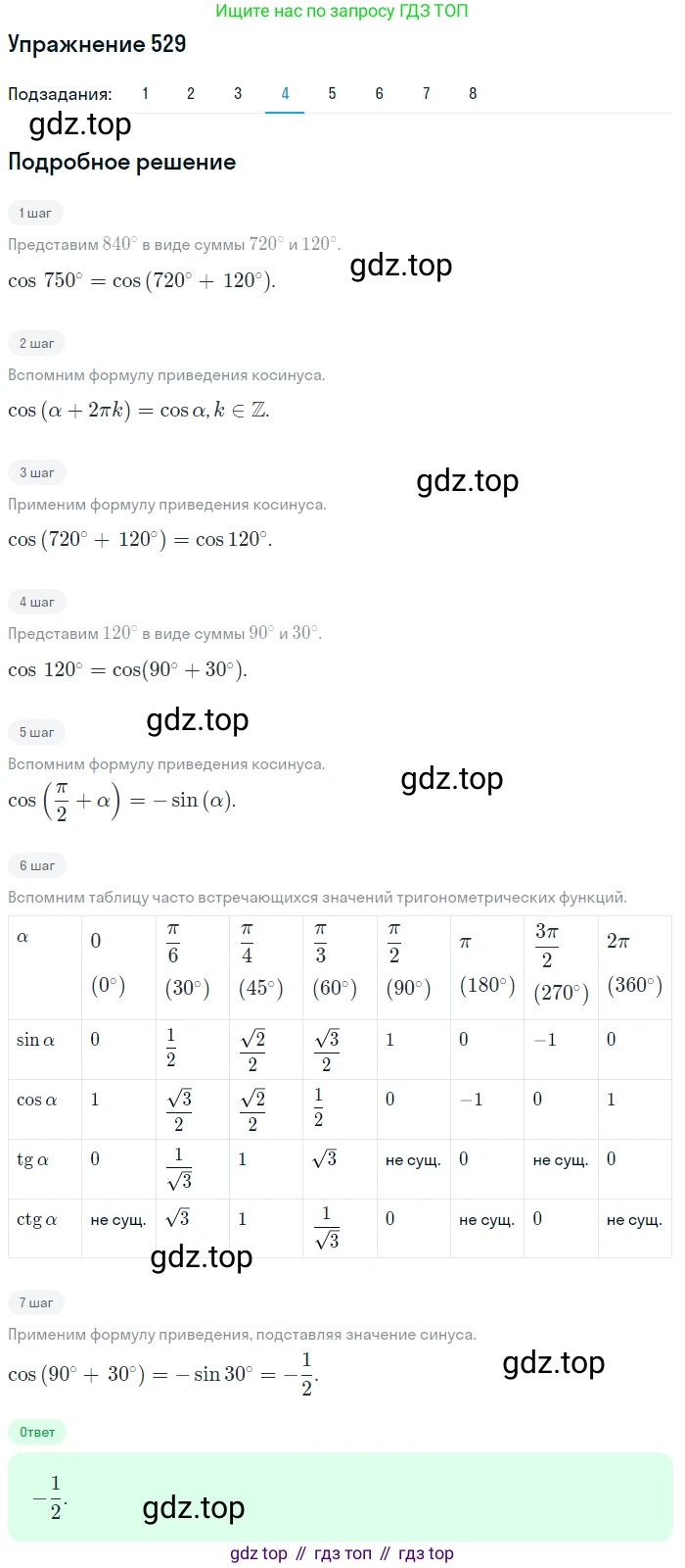 Алгебра, 10-11 класс Учебник, авторы: Алимов Шавкат Арифджанович, Колягин Юрий Михайлович, Ткачева Мария Владимировна, Федорова Надежда Евгеньевна, Шабунин Михаил Иванович, издательство Просвещение, Москва, 2014, страница 160, номер 529, Решение 1 (продолжение 4)