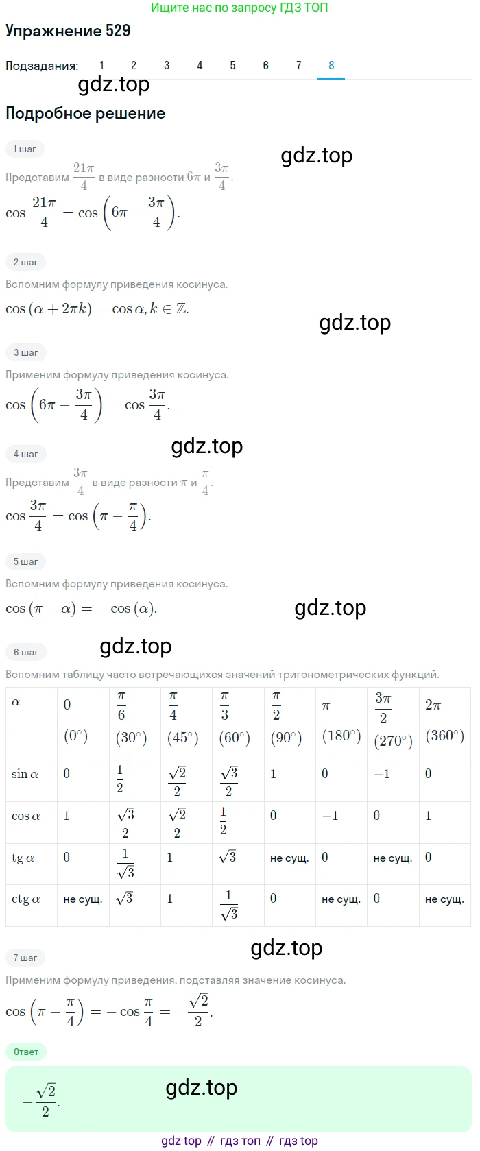 Алгебра, 10-11 класс Учебник, авторы: Алимов Шавкат Арифджанович, Колягин Юрий Михайлович, Ткачева Мария Владимировна, Федорова Надежда Евгеньевна, Шабунин Михаил Иванович, издательство Просвещение, Москва, 2014, страница 160, номер 529, Решение 1 (продолжение 8)