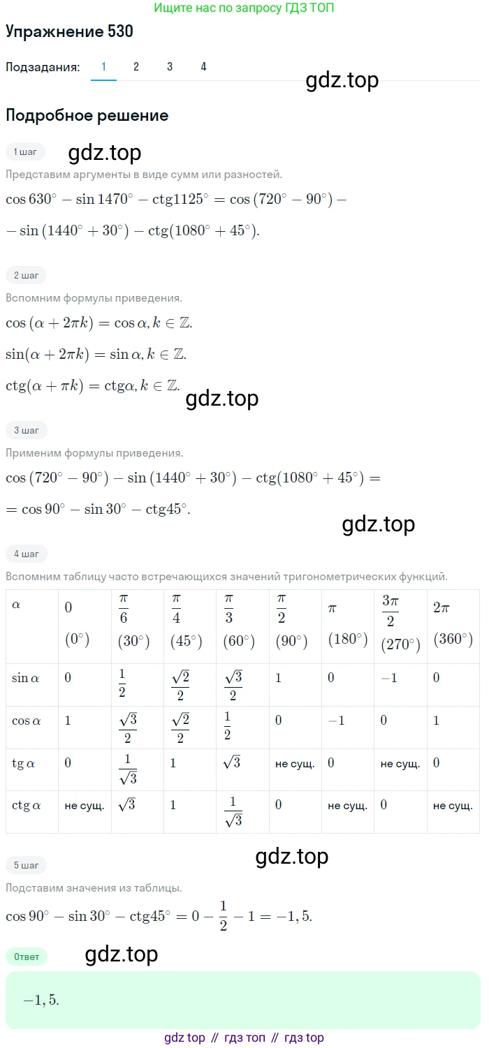Алгебра, 10-11 класс Учебник, авторы: Алимов Шавкат Арифджанович, Колягин Юрий Михайлович, Ткачева Мария Владимировна, Федорова Надежда Евгеньевна, Шабунин Михаил Иванович, издательство Просвещение, Москва, 2014, страница 160, номер 530, Решение 1