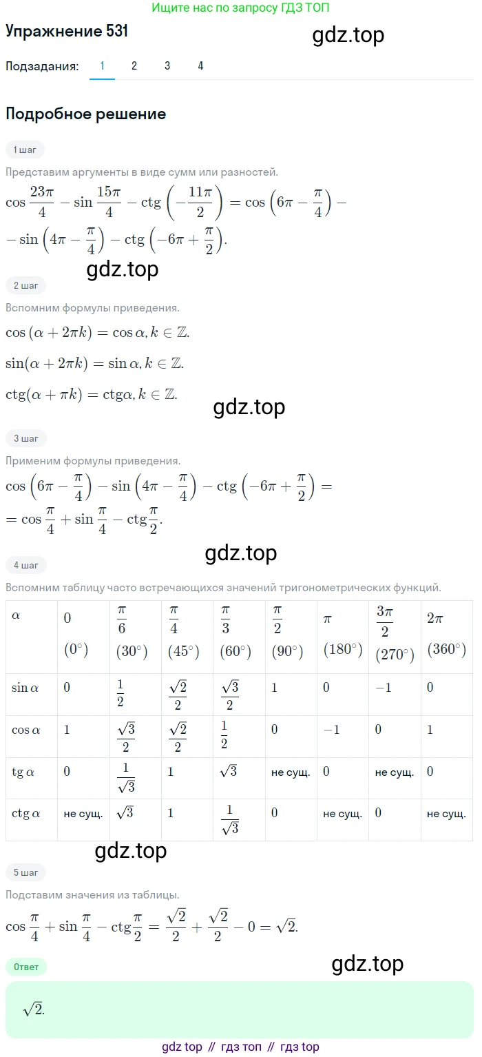 Алгебра, 10-11 класс Учебник, авторы: Алимов Шавкат Арифджанович, Колягин Юрий Михайлович, Ткачева Мария Владимировна, Федорова Надежда Евгеньевна, Шабунин Михаил Иванович, издательство Просвещение, Москва, 2014, страница 160, номер 531, Решение 1