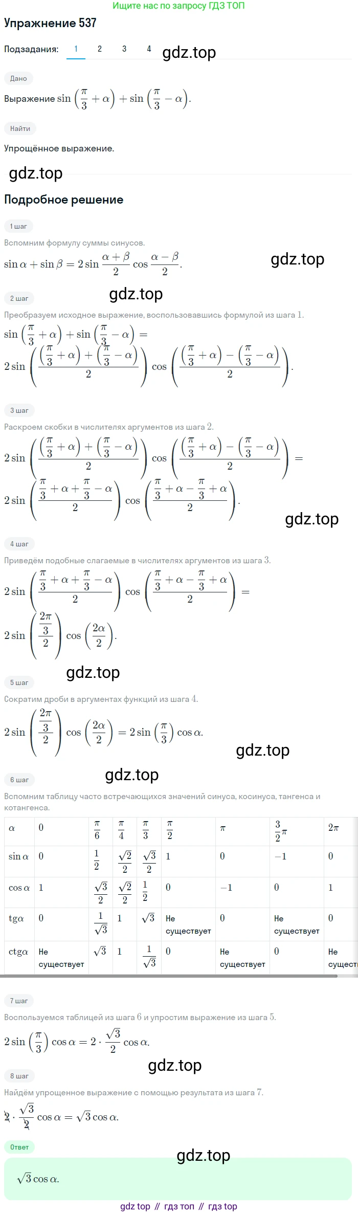 Алгебра, 10-11 класс Учебник, авторы: Алимов Шавкат Арифджанович, Колягин Юрий Михайлович, Ткачева Мария Владимировна, Федорова Надежда Евгеньевна, Шабунин Михаил Иванович, издательство Просвещение, Москва, 2014, страница 163, номер 537, Решение 1
