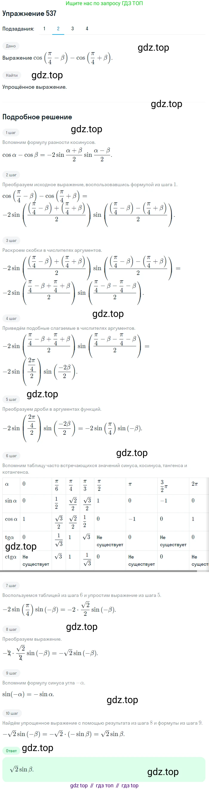 Алгебра, 10-11 класс Учебник, авторы: Алимов Шавкат Арифджанович, Колягин Юрий Михайлович, Ткачева Мария Владимировна, Федорова Надежда Евгеньевна, Шабунин Михаил Иванович, издательство Просвещение, Москва, 2014, страница 163, номер 537, Решение 1 (продолжение 2)