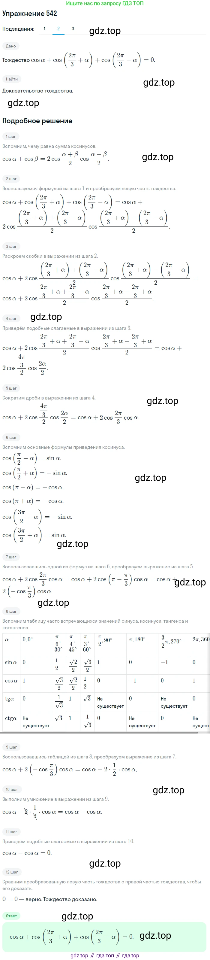 Алгебра, 10-11 класс Учебник, авторы: Алимов Шавкат Арифджанович, Колягин Юрий Михайлович, Ткачева Мария Владимировна, Федорова Надежда Евгеньевна, Шабунин Михаил Иванович, издательство Просвещение, Москва, 2014, страница 164, номер 542, Решение 1 (продолжение 2)