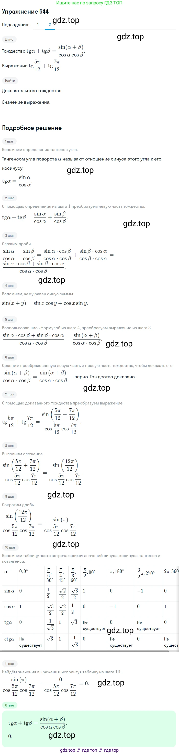 Алгебра, 10-11 класс Учебник, авторы: Алимов Шавкат Арифджанович, Колягин Юрий Михайлович, Ткачева Мария Владимировна, Федорова Надежда Евгеньевна, Шабунин Михаил Иванович, издательство Просвещение, Москва, 2014, страница 164, номер 544, Решение 1 (продолжение 2)