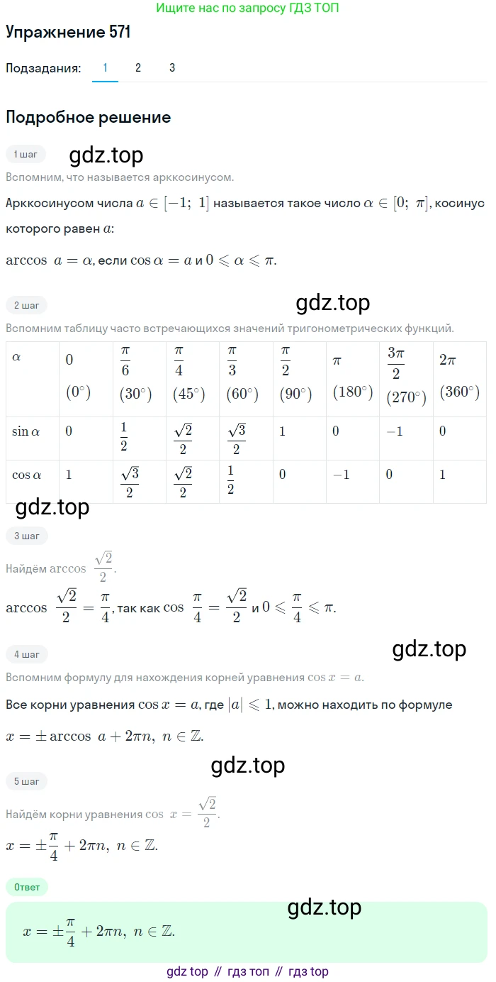 Алгебра, 10-11 класс Учебник, авторы: Алимов Шавкат Арифджанович, Колягин Юрий Михайлович, Ткачева Мария Владимировна, Федорова Надежда Евгеньевна, Шабунин Михаил Иванович, издательство Просвещение, Москва, 2014, страница 172, номер 571, Решение 1