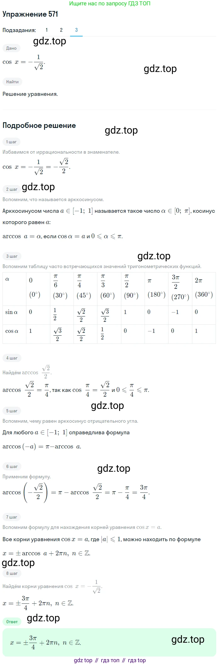 Алгебра, 10-11 класс Учебник, авторы: Алимов Шавкат Арифджанович, Колягин Юрий Михайлович, Ткачева Мария Владимировна, Федорова Надежда Евгеньевна, Шабунин Михаил Иванович, издательство Просвещение, Москва, 2014, страница 172, номер 571, Решение 1 (продолжение 3)
