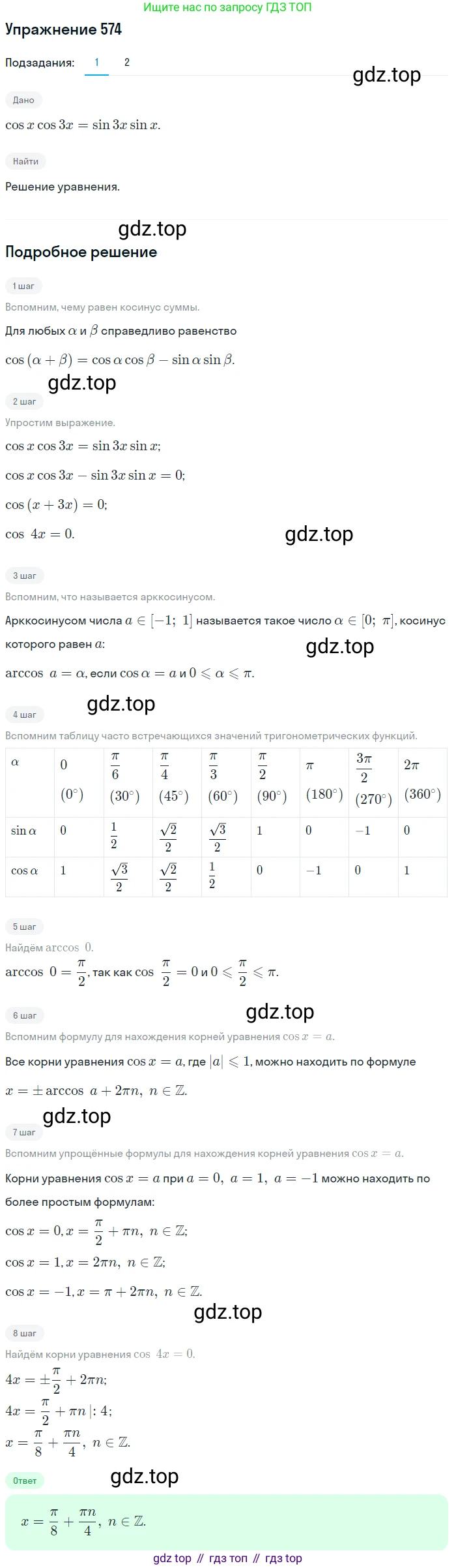 Алгебра, 10-11 класс Учебник, авторы: Алимов Шавкат Арифджанович, Колягин Юрий Михайлович, Ткачева Мария Владимировна, Федорова Надежда Евгеньевна, Шабунин Михаил Иванович, издательство Просвещение, Москва, 2014, страница 172, номер 574, Решение 1