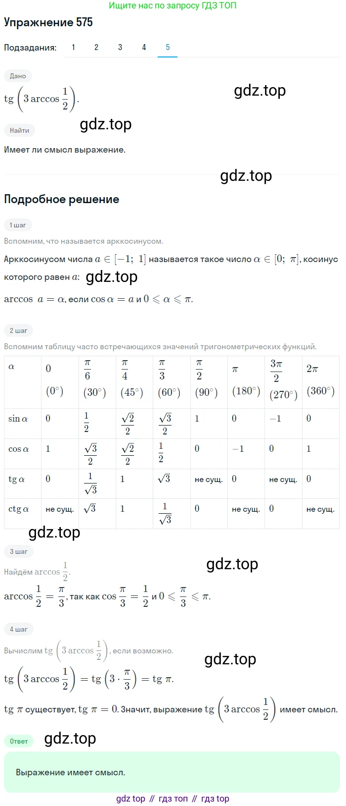 Алгебра, 10-11 класс Учебник, авторы: Алимов Шавкат Арифджанович, Колягин Юрий Михайлович, Ткачева Мария Владимировна, Федорова Надежда Евгеньевна, Шабунин Михаил Иванович, издательство Просвещение, Москва, 2014, страница 172, номер 575, Решение 1 (продолжение 5)