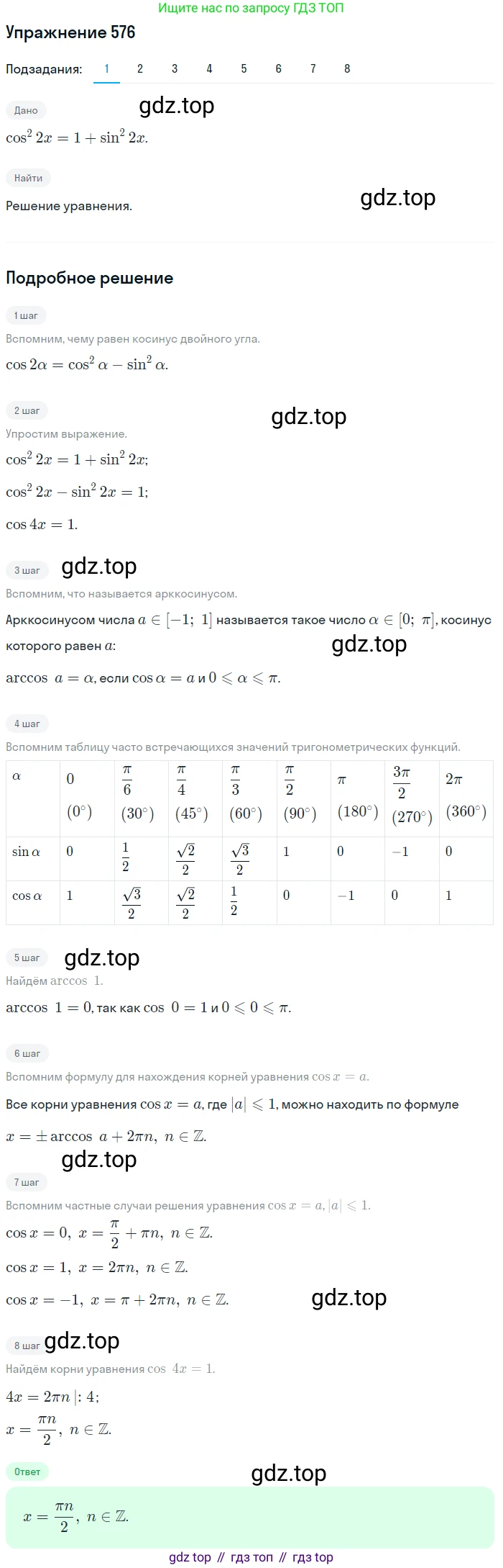 Алгебра, 10-11 класс Учебник, авторы: Алимов Шавкат Арифджанович, Колягин Юрий Михайлович, Ткачева Мария Владимировна, Федорова Надежда Евгеньевна, Шабунин Михаил Иванович, издательство Просвещение, Москва, 2014, страница 172, номер 576, Решение 1