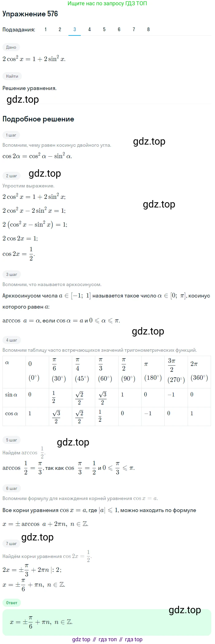 Алгебра, 10-11 класс Учебник, авторы: Алимов Шавкат Арифджанович, Колягин Юрий Михайлович, Ткачева Мария Владимировна, Федорова Надежда Евгеньевна, Шабунин Михаил Иванович, издательство Просвещение, Москва, 2014, страница 172, номер 576, Решение 1 (продолжение 3)