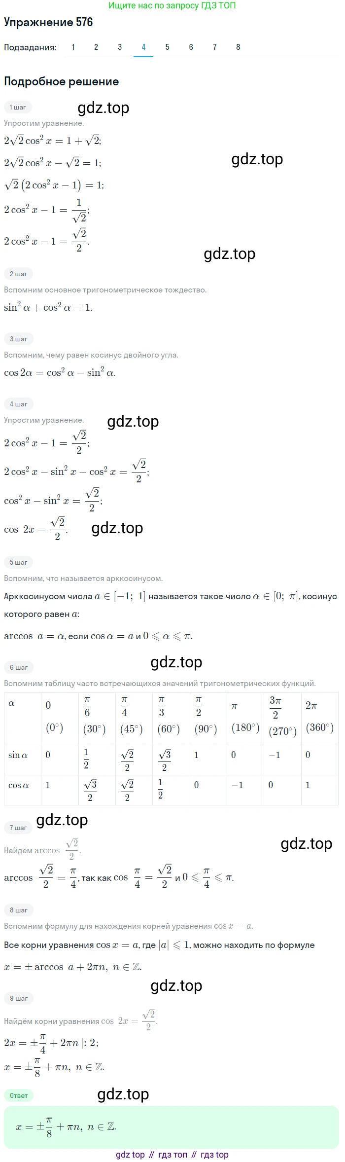 Алгебра, 10-11 класс Учебник, авторы: Алимов Шавкат Арифджанович, Колягин Юрий Михайлович, Ткачева Мария Владимировна, Федорова Надежда Евгеньевна, Шабунин Михаил Иванович, издательство Просвещение, Москва, 2014, страница 172, номер 576, Решение 1 (продолжение 4)