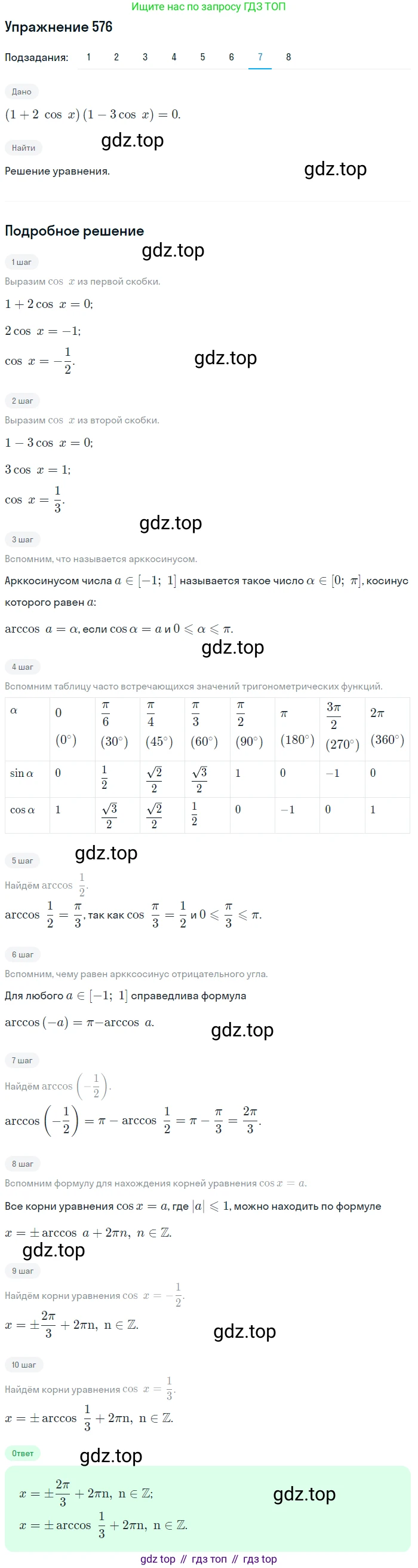 Алгебра, 10-11 класс Учебник, авторы: Алимов Шавкат Арифджанович, Колягин Юрий Михайлович, Ткачева Мария Владимировна, Федорова Надежда Евгеньевна, Шабунин Михаил Иванович, издательство Просвещение, Москва, 2014, страница 172, номер 576, Решение 1 (продолжение 7)