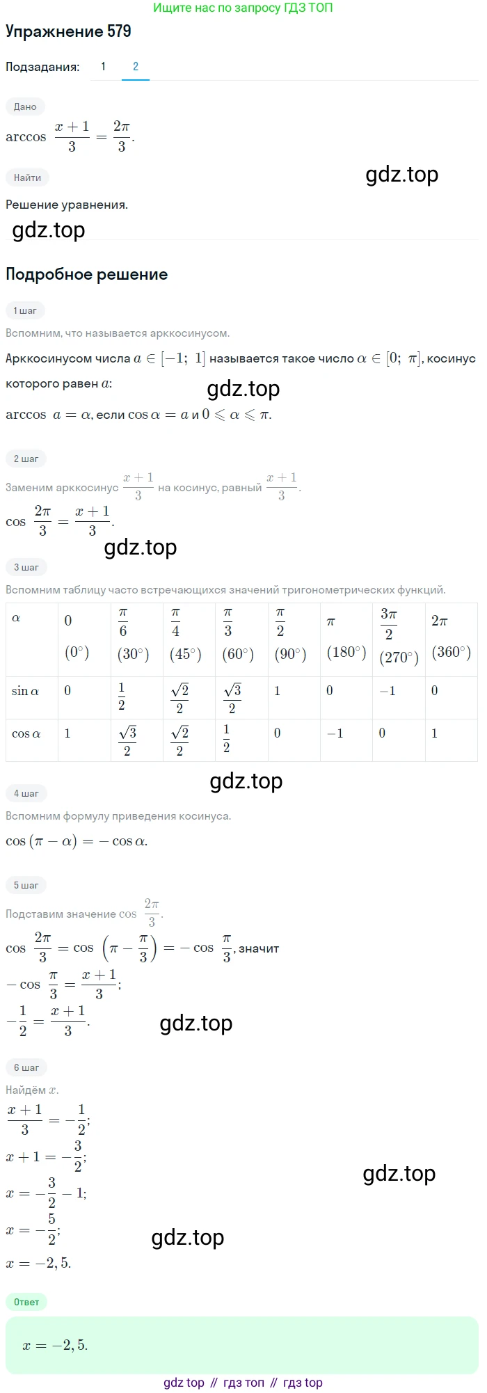 Алгебра, 10-11 класс Учебник, авторы: Алимов Шавкат Арифджанович, Колягин Юрий Михайлович, Ткачева Мария Владимировна, Федорова Надежда Евгеньевна, Шабунин Михаил Иванович, издательство Просвещение, Москва, 2014, страница 172, номер 579, Решение 1 (продолжение 2)