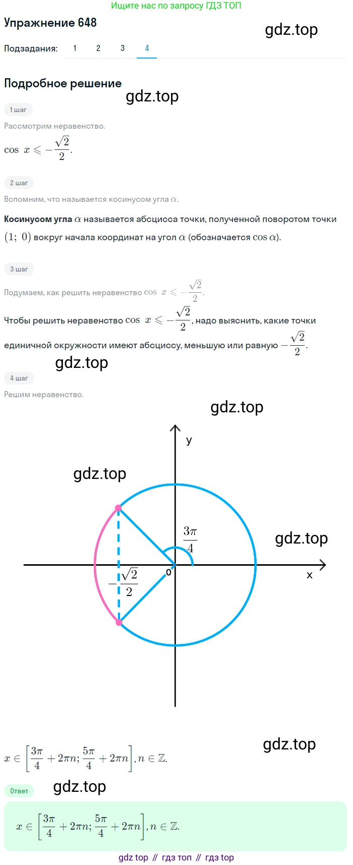 Алгебра, 10-11 класс Учебник, авторы: Алимов Шавкат Арифджанович, Колягин Юрий Михайлович, Ткачева Мария Владимировна, Федорова Надежда Евгеньевна, Шабунин Михаил Иванович, издательство Просвещение, Москва, 2014, страница 196, номер 648, Решение 1 (продолжение 4)