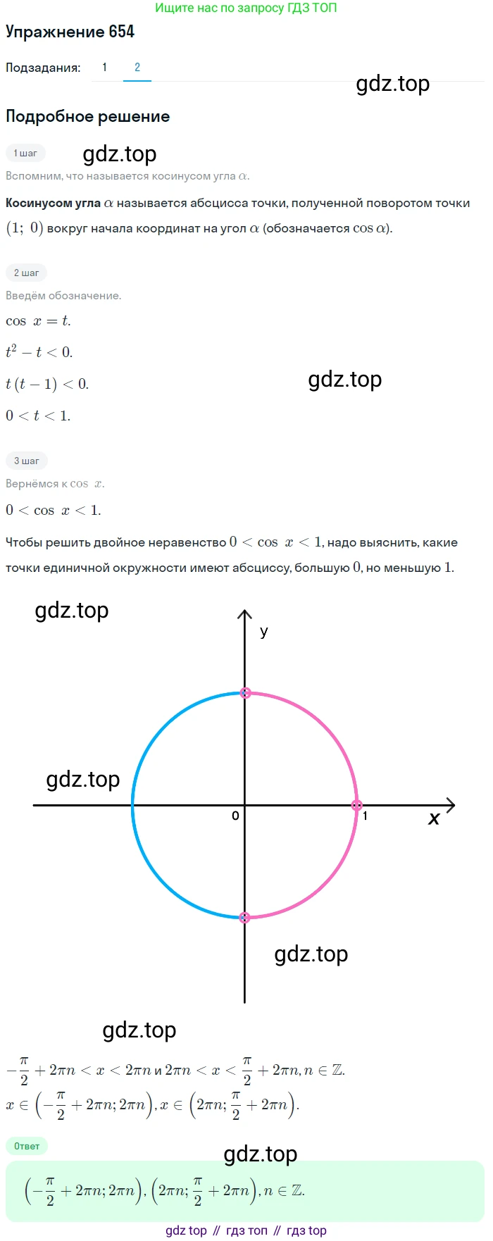 Алгебра, 10-11 класс Учебник, авторы: Алимов Шавкат Арифджанович, Колягин Юрий Михайлович, Ткачева Мария Владимировна, Федорова Надежда Евгеньевна, Шабунин Михаил Иванович, издательство Просвещение, Москва, 2014, страница 196, номер 654, Решение 1 (продолжение 2)