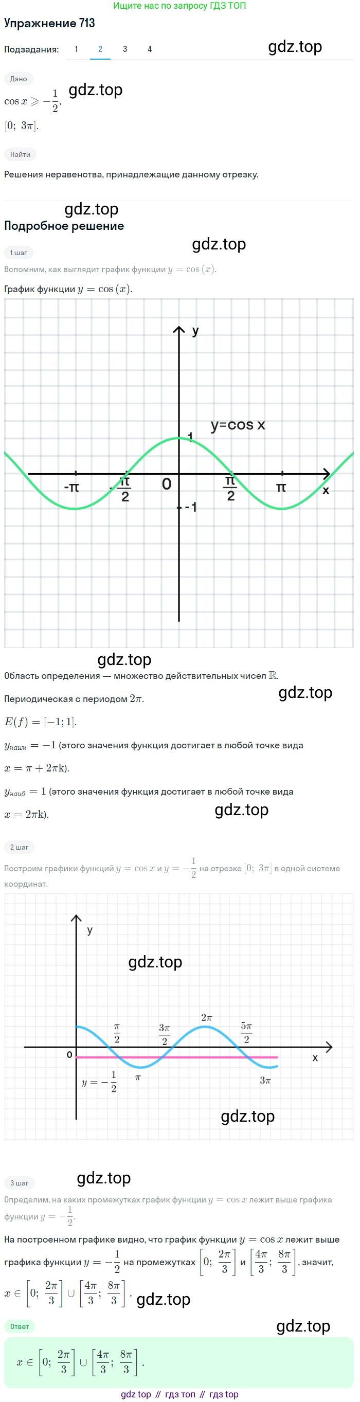 Алгебра, 10-11 класс Учебник, авторы: Алимов Шавкат Арифджанович, Колягин Юрий Михайлович, Ткачева Мария Владимировна, Федорова Надежда Евгеньевна, Шабунин Михаил Иванович, издательство Просвещение, Москва, 2014, страница 212, номер 713, Решение 1 (продолжение 2)